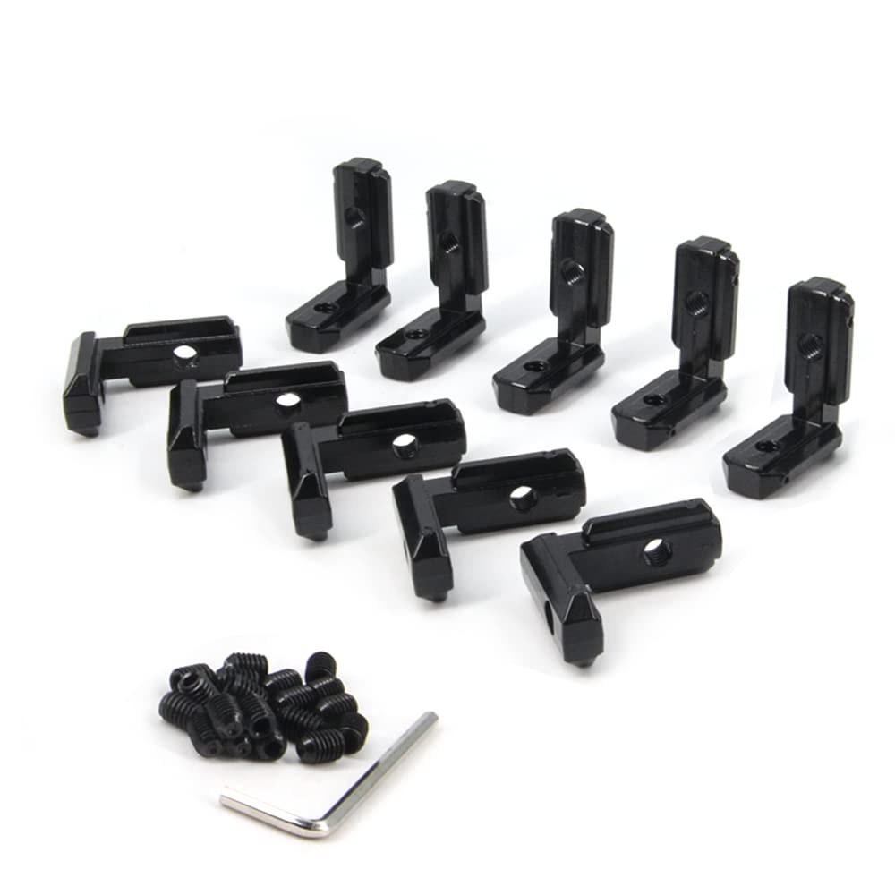 Zeberoxyz 10PCS Black L-Shape Joint Corner Bracket, 3030 Series 90 Degree Aluminum Profile Interior Joint with M6 Screws for 8mm Slot Aluminum Extrusion Profile (3030 Series L Corner Bracket-Black)