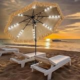 CBFULLRES 9 FT Solar Thatch Tiki Umbrella, Hawaiian Style Straw Umbrella, UPF 50+ Patio Umbrellas with 32 LED Lights for Beach, Pool,Garden