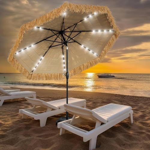 CBFULLRES 9 FT Solar Thatch Tiki Umbrella, Hawaiian Style Straw Umbrella, UPF 50+ Patio Umbrellas