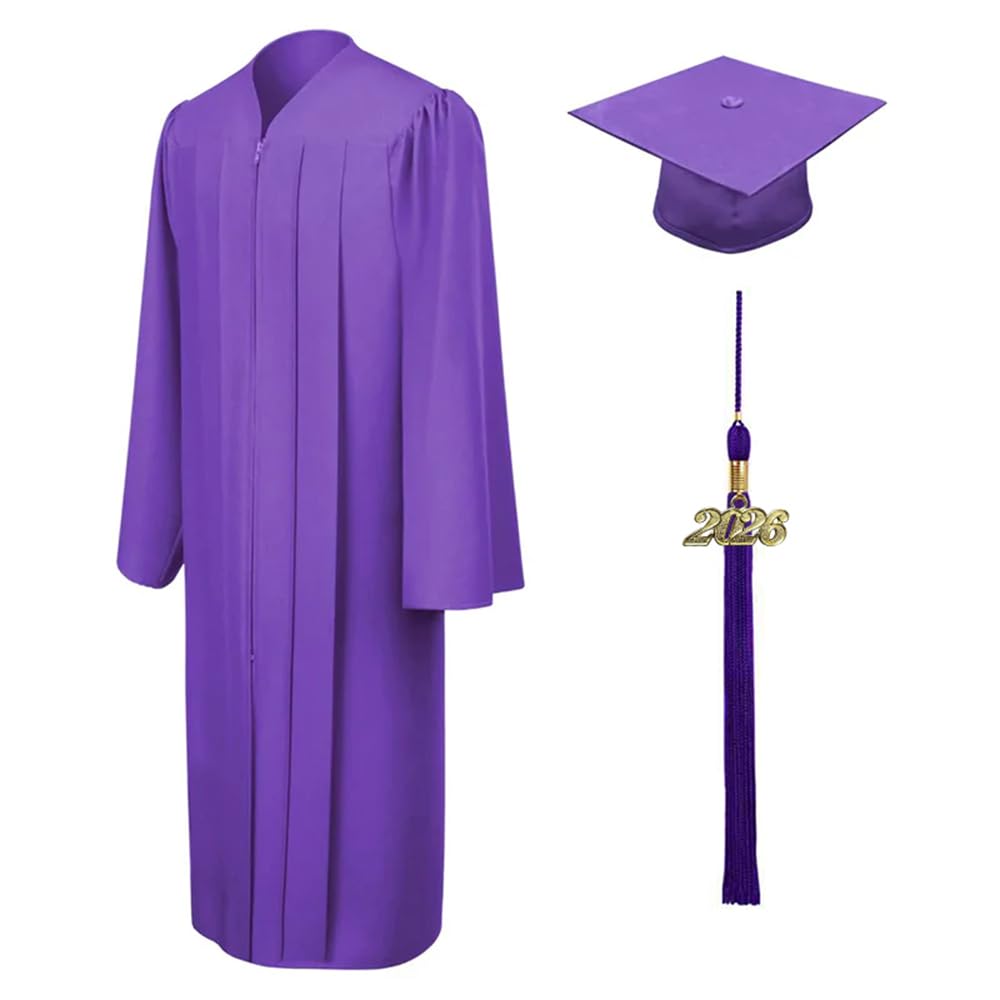 CLERKMANS Unisex Matte Graduation Cap Gown Tassel Package, High School and University