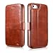 Icarercase Vintage Leather Side Open Wallet Cases with 2 Card-slots, Magnetic Closure and Stand for Apple iPhone SE / 5s / 5 - Brown