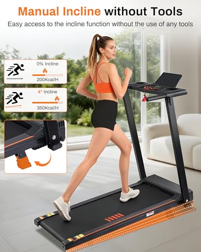 Image of ECHANFIT Incline Treadmill with Handles, 3.0 HP Small Treadmills for Home with 300 LBS Capacity, Walking Pad with LED Dispay, 24 Preset Programs, Water Bottle Holder, iPad Stand