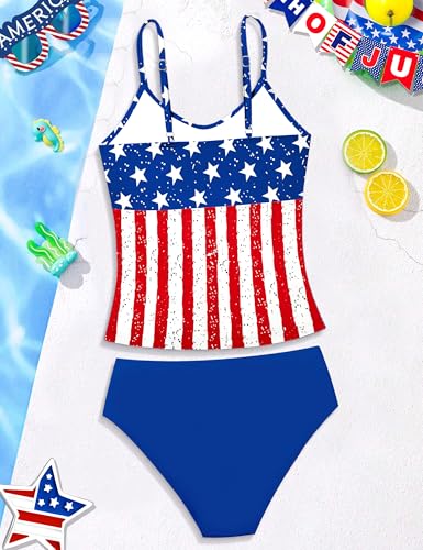 Image of Girls Swimsuit 2 Piece Bathing Suit Criss Cross Ruched Girl Tankini Sets Printed Girls' Swimwear for 9-18 Years