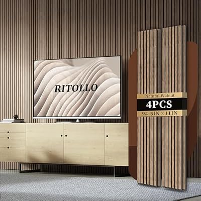 RITOLLO 4-Piece Wood Slat Panels for Wall 94.5"×11" Acoustic Panels for Interior Wall Decor 3D Fluted Sound Absorbing Panel - Natural Walnut