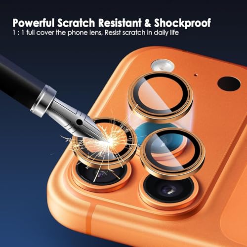Image of Camera Lens Protector Compatible with iPhone 17 Pro / 17 Pro Max - 9H Tempered Glass Lens Guard, HD Clear, Anti-Scratch, Anti-Drop Camera Protection Ring Cosmic Orange, Aluminum Alloy