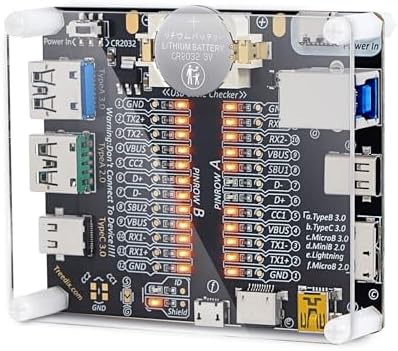 USB Cable Data Line Test Board with Acrylic Case, Checker, Wire - Type-C, Micro, A, B