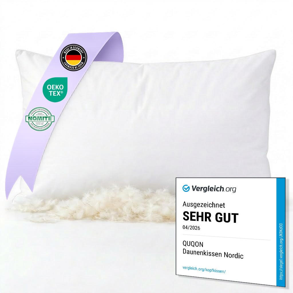 Daunenkissen 70x90 cm 3-Kammer – Premium Kopfkissen mit Daunen & Federn – Made in Germany – Ergonomische Nackenstütze – OEKO-TEX zertifiziert – Für Allergiker geeignet – Nordic