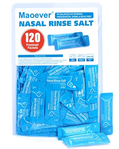 Image of MAOEVER 120 Saline Packets, Neti Pot Salt Packets, Individually Wrapped Saline Packets for Neti Pots, Nasal Irrigation, and Squeeze Bottles & Sinus Relief | Sinus Care (Blue, 120)