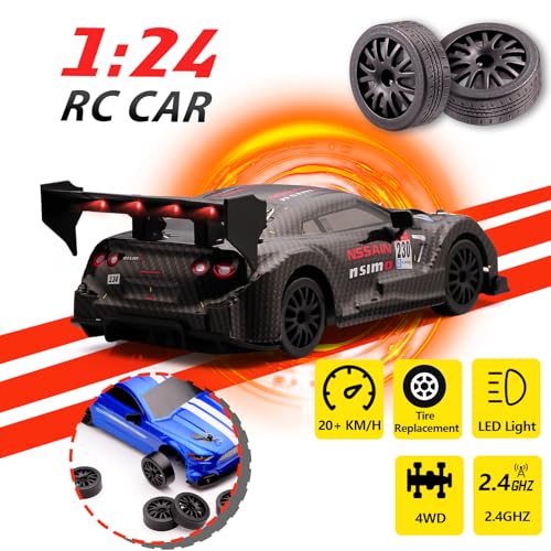 Image of 1:24 Scale RC Drift Car,4WD 2.4GHz High Speed Racing Hobby Sport Toy Car Vehicle with LED Lights,Racing and Drift Wheels for Adult Boys Girls Kids Gift (8601-Black)