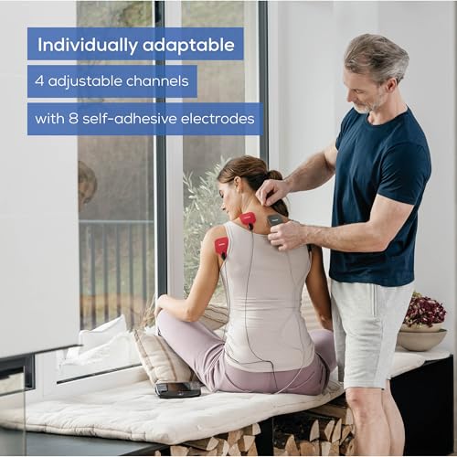 Image of Beurer EM89 Digital TENS /EMS Device with Heat Function, 4-in-1 Function for Pain Therapy, Muscle Stimulation, Massage and Heat Therapy, 4 Separately Adjustable Channels, 8 electrodes & Battery