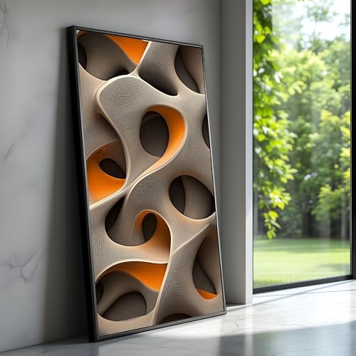 Tableau abstrait 3D orange et gris idéal pour sublimer la décoration murale de votre bureau