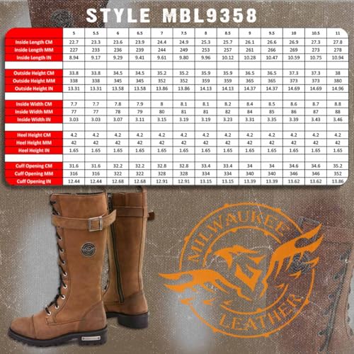 Milwaukee Leather Women's Brown Leather 14” Tall Motorcycle Lace-Up High-Rise Boots MBL93583