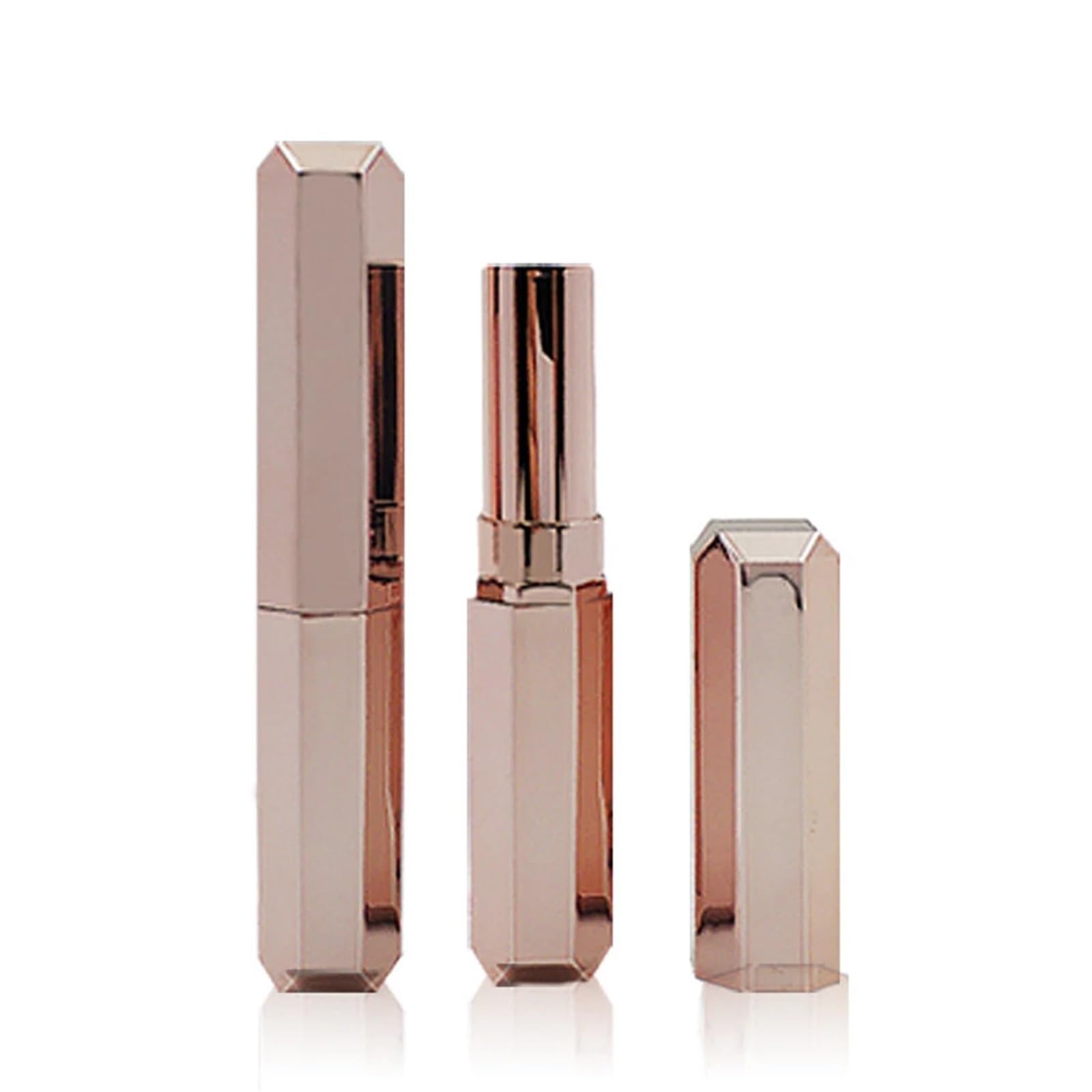 Tubi vuoti per rossetto, 10 pezzi, ottagonali, diamantati, vuoti, materiale da imballaggio, per rossetto fai da te (oro rosa brillante, 10 pezzi)