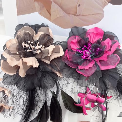 Image of Large Peony Flower Brooch for Women Delicate Elegant Oversize Lady Flower Fascinator Hatpin for Prom Wedding Cocktail Party Banquet Dress Suit Clothes Corsage Accessories Dancing Jewelry Gift