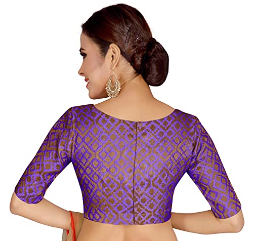 Image of Studio Shringaar Women's Readymade Brocade Elbow Length Sleeves Saree Blouse