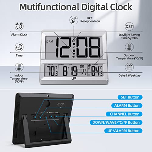 LFF Atomic Clock 11.5” Large Display with Indoor Outdoor Temperature Date - Image 2