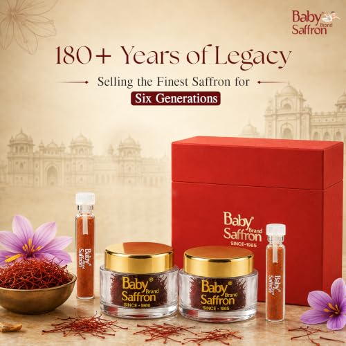 Image of Baby Brand Saffron Signature Gift Hamper | Mongra Kesar /Keshar Threads (2x 0.5g Each) + Instant Saffron Powder (2x500mg Each) | Grade 1 ISO 3632 Tested | For Celebration & Corporate Gifting (Red)