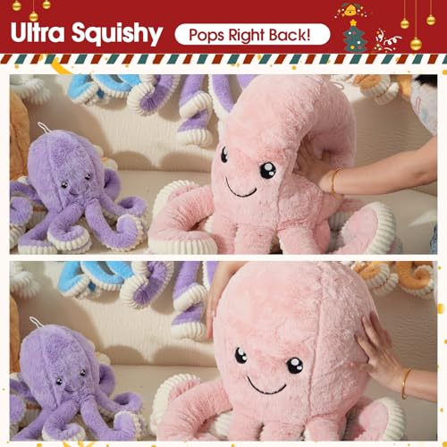 Image of DENTRUN Octopus Plush Toy, Cute Stuffed Animal in 5 Colors 4 Sizes for Gift | 7 /16 /24 /32 inch sizes, 5 vibrant colors, soft plush sea animal, giant gift for all ages, birthday /Xmas /Halloween