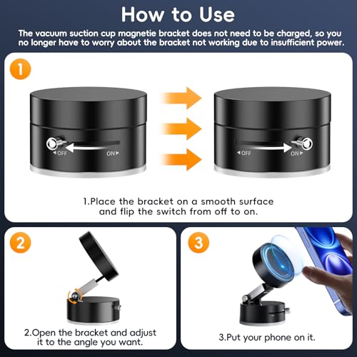 Image of (1 Year Warranty) Advanced 360 Magnetic Suction Phone Stand - Foldable Vacuum Mount for Car Dashboard, Mirror & Smooth Surfaces, Universal Compatibility for All Smartphones