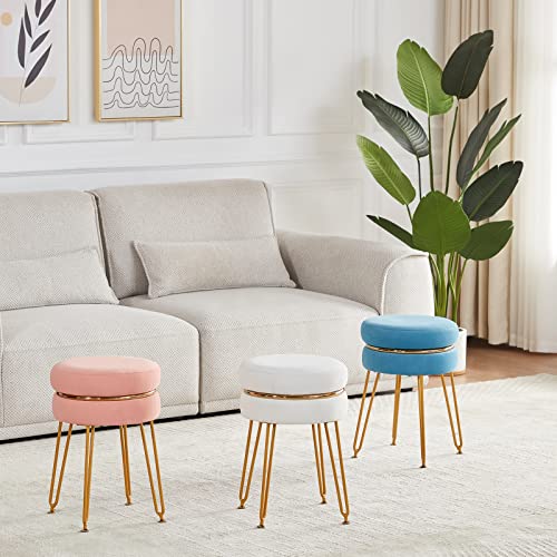 Soohow Velvet Vanity Chair For Makeup Room, Upholstered Foot Stool Vanity Stool, 360° Swivel Round Ottoman Foot Rest Makeup Chair, Vanity Bench Foot Stools Ottoman With Metal Legs For Living Room #TOP6