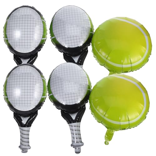 Toyvian 12 globos de tenis, globos de raqueta, decoraciones de fiesta de tenis, raquetas grandes de papel de aluminio para decoración de cumpleaños (18 pulgadas/25 pulgadas)