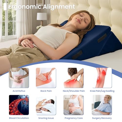 Sasttie Wedge Pillow for After Surgery, Adjustable Bed Wedge Pillow Headboard for Acid Reflux, Sleeping, Neck & Back Support, with Removable Cover, Navy