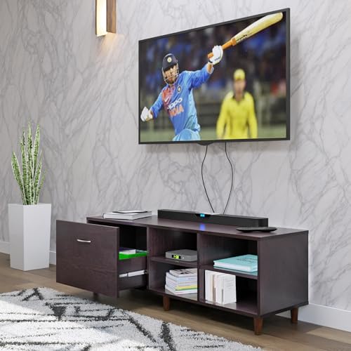 Image of VIKI Modern TV Unit for Living Room | Engineered Wood TV Cabinet with 1 Drawer Storage & 2 Open Shelves, Set Top Box Stand, Entertainment Unit, 140W x 48H x 40D cm | DIY | 1 Year Warranty (Wenge)