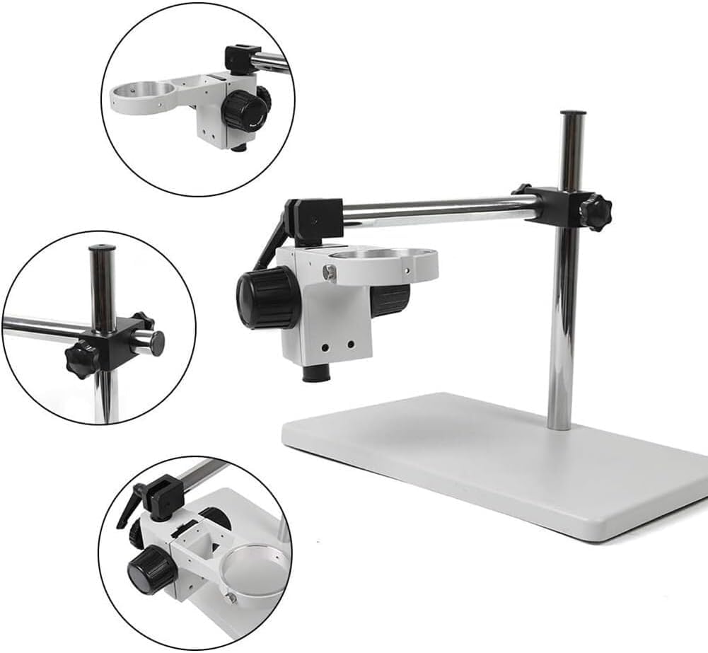 Stojak na mikroskop stereo z uchwytem obrotowym o 360 stopni, ostrość 76 mm do mikroskopów lornetki i trójokularu, idealny do użytku laboratoryjnego i warsztatowego