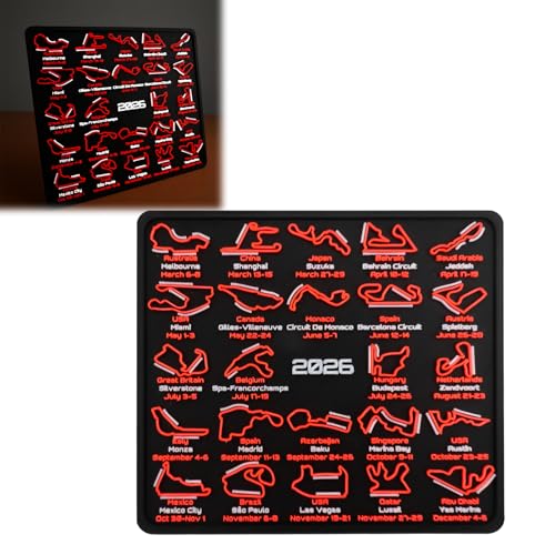 AIVONO 2026 Racing Map Wall Art Picture Premium Black and Red Track Glow-In-The-Dark Display with Date Markings Suitable for Racing-Themed Home - A Gift for Fans