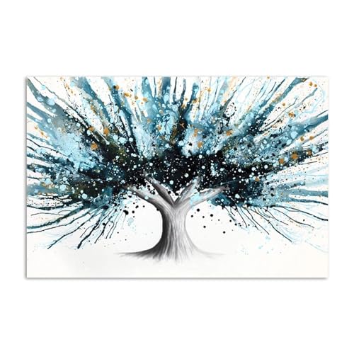 Tableau arbre bleu abstrait 70x100cm, impression sur toile haute définition - 5