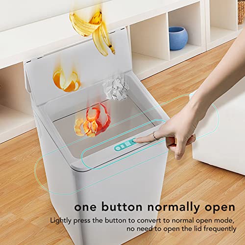 Image of Pomya Automatic Touchless Trash Bin, Motion Sensor Trash Can for Kitchen, Bedroom, Bathroom, Home Office, Living Room, Desktop USB Charging Garbage Can with Foldable Lid (White)