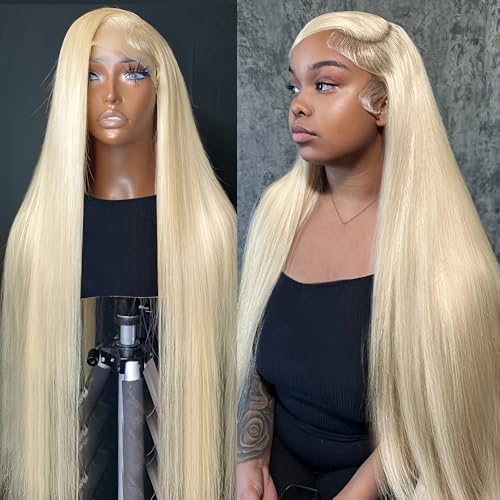 Image of 613 Straight Lace Front Wig Human Hair Blonde Wig 13x4 HD Transparent Lace Frontal Wigs for Women 180% Density Glueless wigs Pre Plucked with Baby Hair 26 Inch