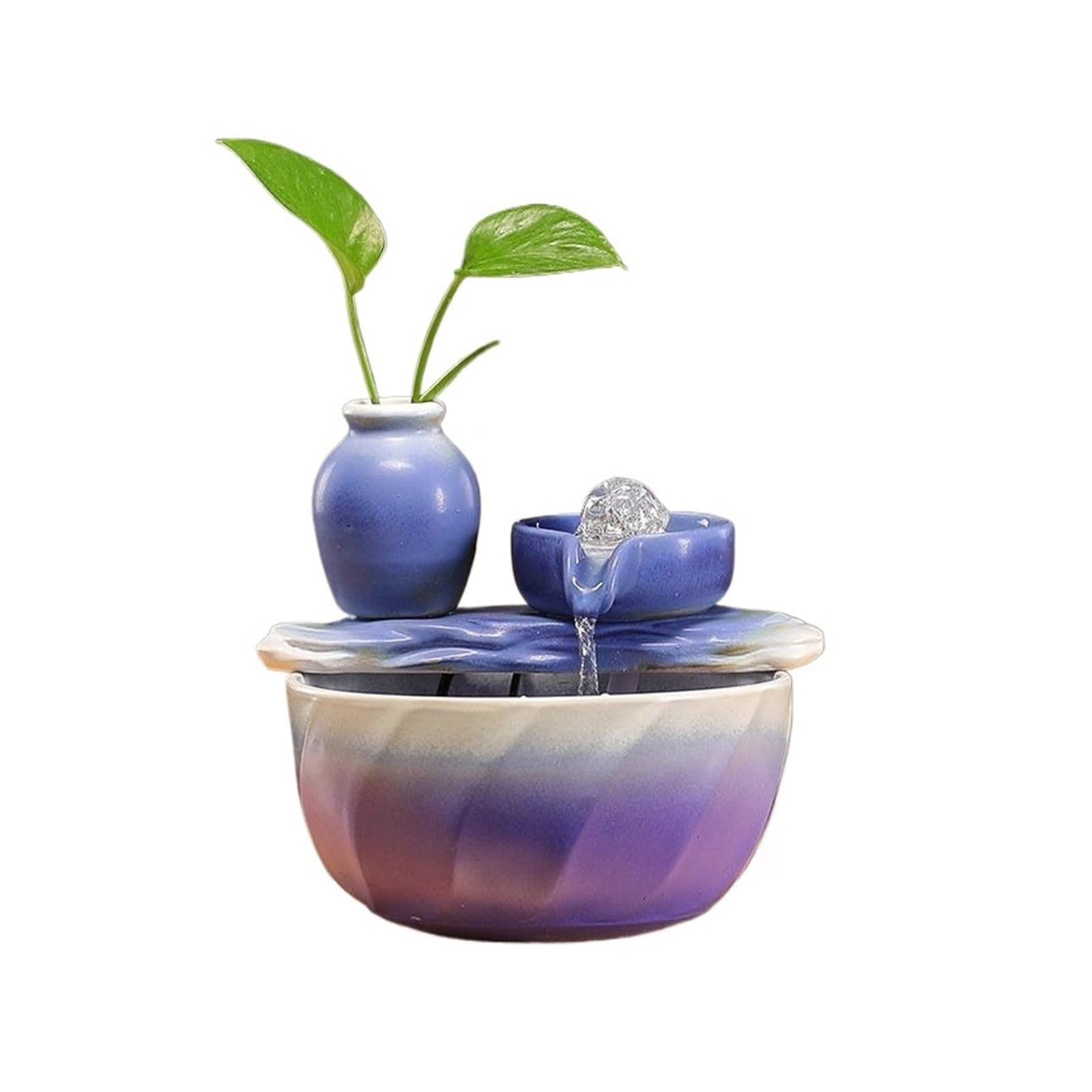 water feature Ceramics Tabletop Water Fountain Indoor Waterfalls Fountains for Bedroom, Office(Purple)