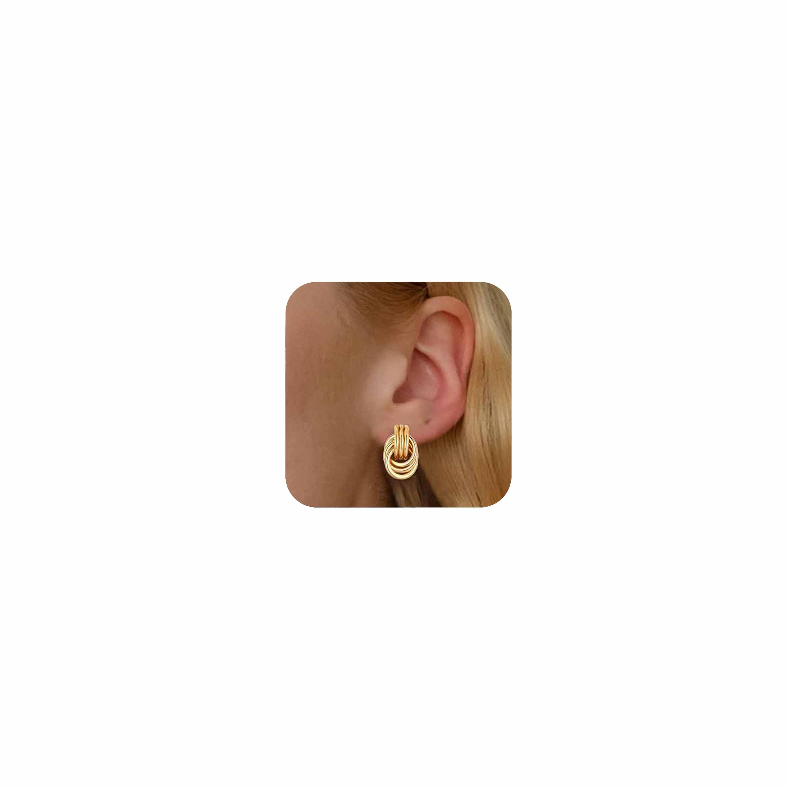 14K Gold-plated Clip On Earrings for Women Knot Link Trendy Small Dainty Non Pierced Earring Hoops Drop Dangle Earrings Lightweight Jewelry