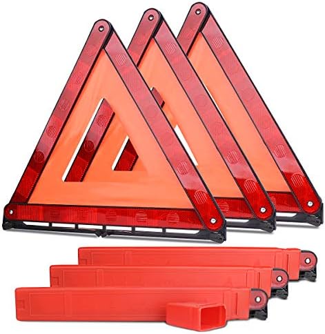 aikko Safety Triangle Kit Road Emergency Warning Reflector Roadside Reflective Early Warning Sign, Foldable 3 Pack of Emergency Car Kit