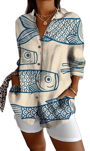 Womens Tops Long Sleeve Shirts Casual Botton Down Floral Printed V Neck Collared Dressy Blouses