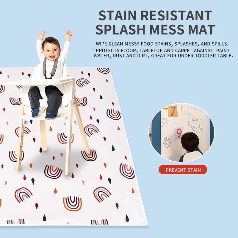 Happy Flute Baby Splat Mat for Under High Chair Floor Mat - Baby Feeding Set, Waterproof Floor Mat - Anti Slip, Washable