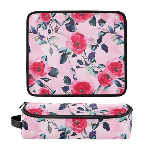 Bolsa de Viaje Red Roses para Herramientas de Cabello con Esterilla Resistente al Calor Doble Capa para Herramientas Calientes como Plancha y Rizadora miniatura 3