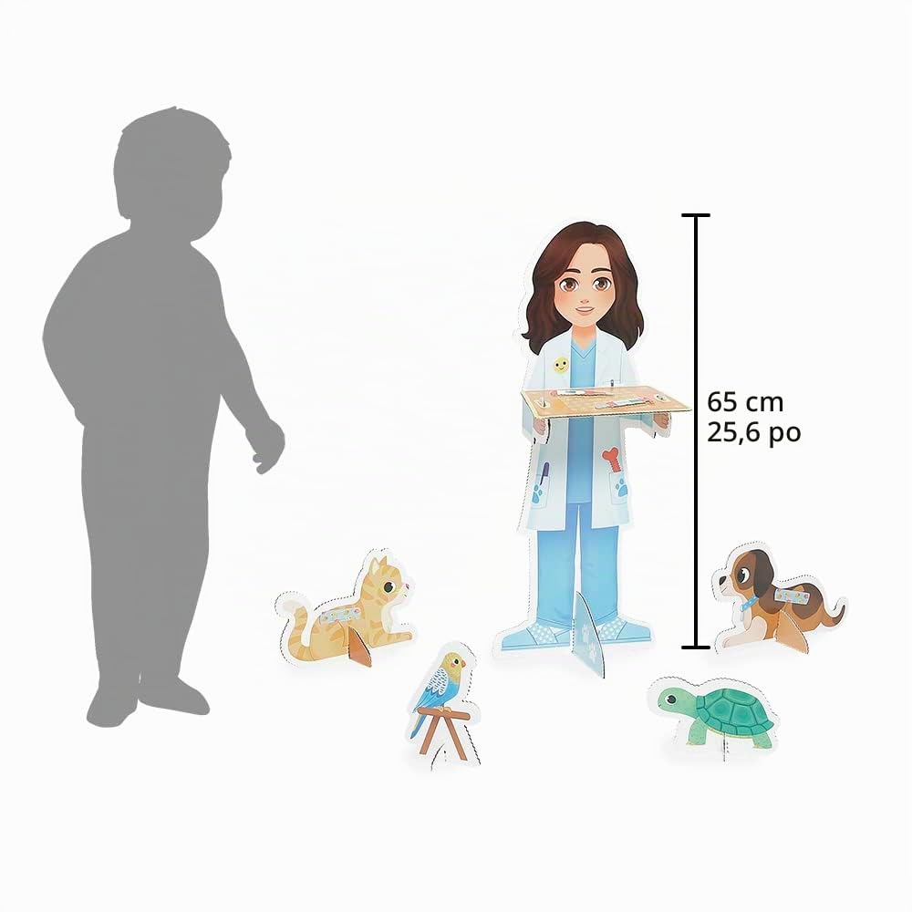 Janod - Un Jour… Le Vétérinaire - Jouet d'Imitation Métier - 40 Accessoires - Grands Personnages 65 cm - Développe l'imagination - Certifié FSC - Dès 3 Ans - J06622