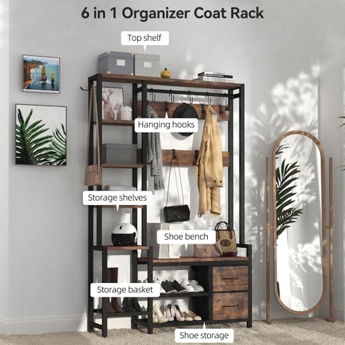 Hall-Tree-for-Entryway-43-Bench-with-Shoe-Storage-Large-Coat-Rack-Shoe-Bench-with-5-Tier-Shelves-5-in-1-Design-Front-Door-Shoe-Rack-and-Wall-Rack-Hooks-and-2-Drawers-Rustic-Brown
