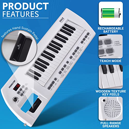 Pyle Portable Piano Keytar Electric Keyboard 37 Keys W/Microphone & Carry Strap, Sustain Controller, Rechargeable Battery - Digital Karaoke Keyboard - Compact Musical Piano White - Pkbrd37Wt #TOP5