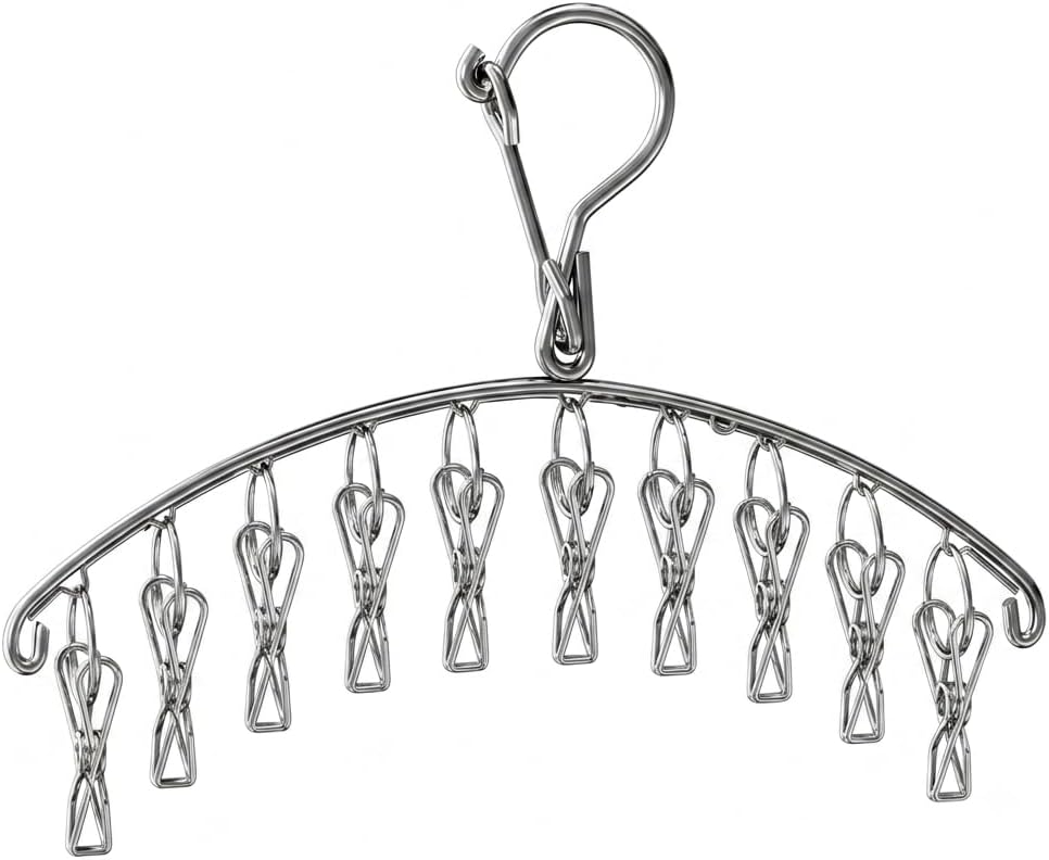Sock Drying Rack with 10 Clips Stainless Steel Laundry Hanger