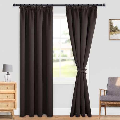 DWCN Brown Curtain with Tiebacks Blackout Curtains Pencil Pleat for Bedroom Thermal Insulated Curtains for Living Room 66 x 72 inch Length - Image 2