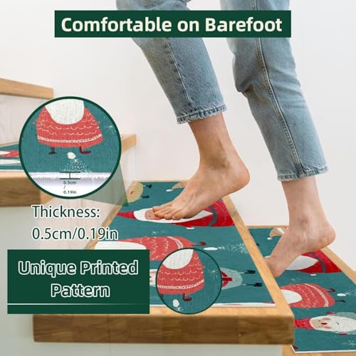 Marches en bois sans danger : lot de 15 tapis d'escalier motif Père Noël - 3