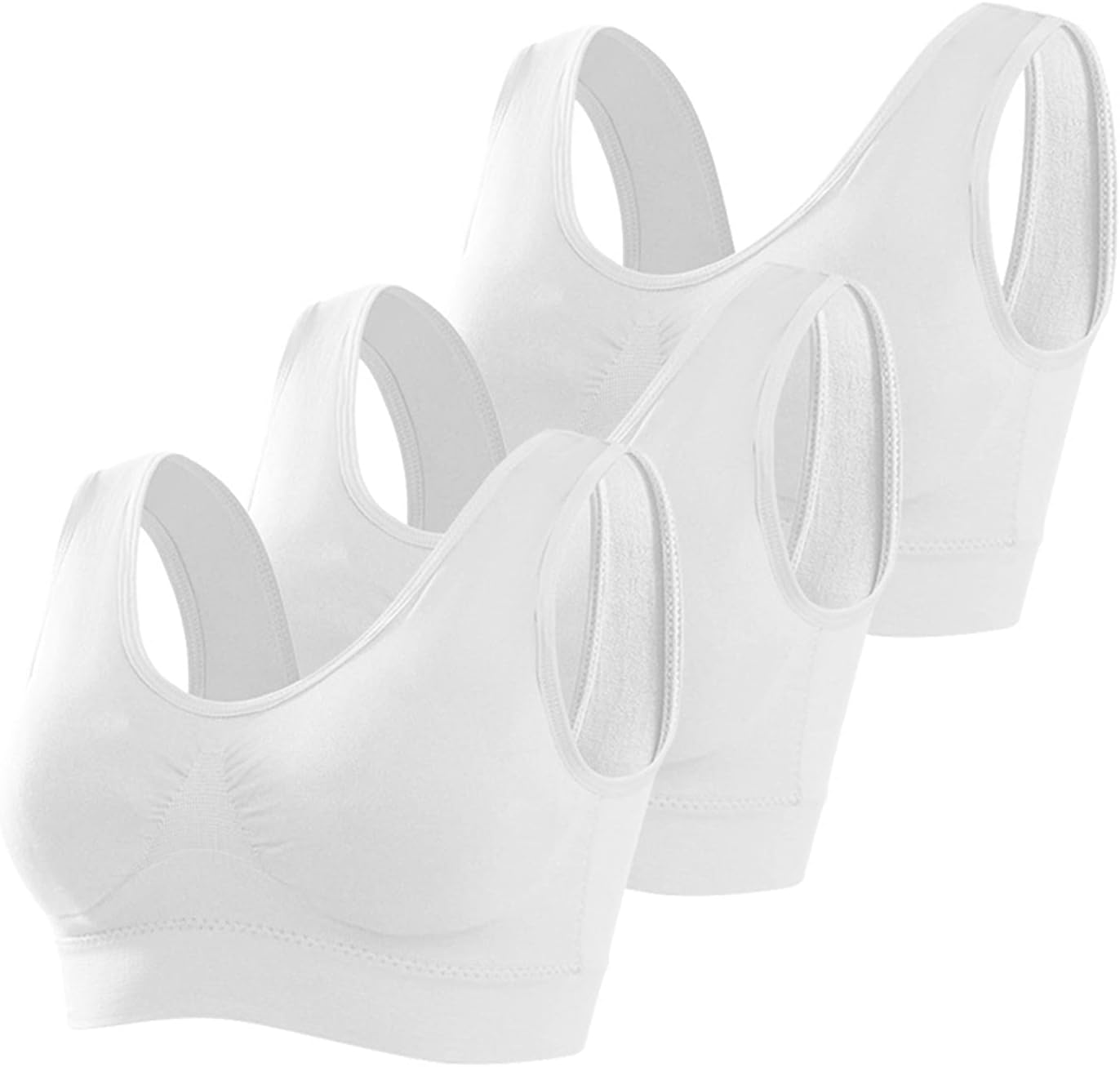 Memoryee Sports Bras Women 3 Pack Set Plus Size for Large Breasts Non Wired Inserts Washable Padded Push Up Vest Crop Top
