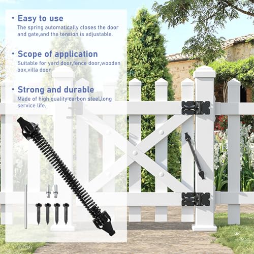 Muelle de puerta de cierre automático resistente de 14 pulgadas para exteriores con herramienta de tensión ajustable, paquete de 2 para seguridad de puerta