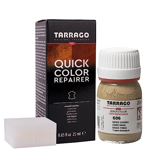 Tarrago | Quick Color 25 ml | Tinte Para Zapatos y Accesorios de Piel, Cuero Liso y Lona | Tintura de Secado Rápido Que Repara y Protege el Calzado de Pequeños Desgastes (Beige Oscuro 606)
