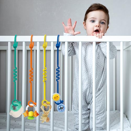 ETETOO Kinderwagenkette Silikon – 5 Packungen Verstellbare Silikon - Kinderwagenkette Und Cup Catcher Baby für Babys Flaschen, Beißring… – Ansicht 4