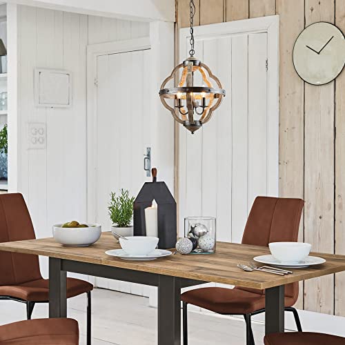 KSANA Farmhouse Chandelier for Dining Room, 3-Light Wood Chandelier, Orb Chandelier for Kitchen Island, Foyer, 15’’ Dia - Image 3