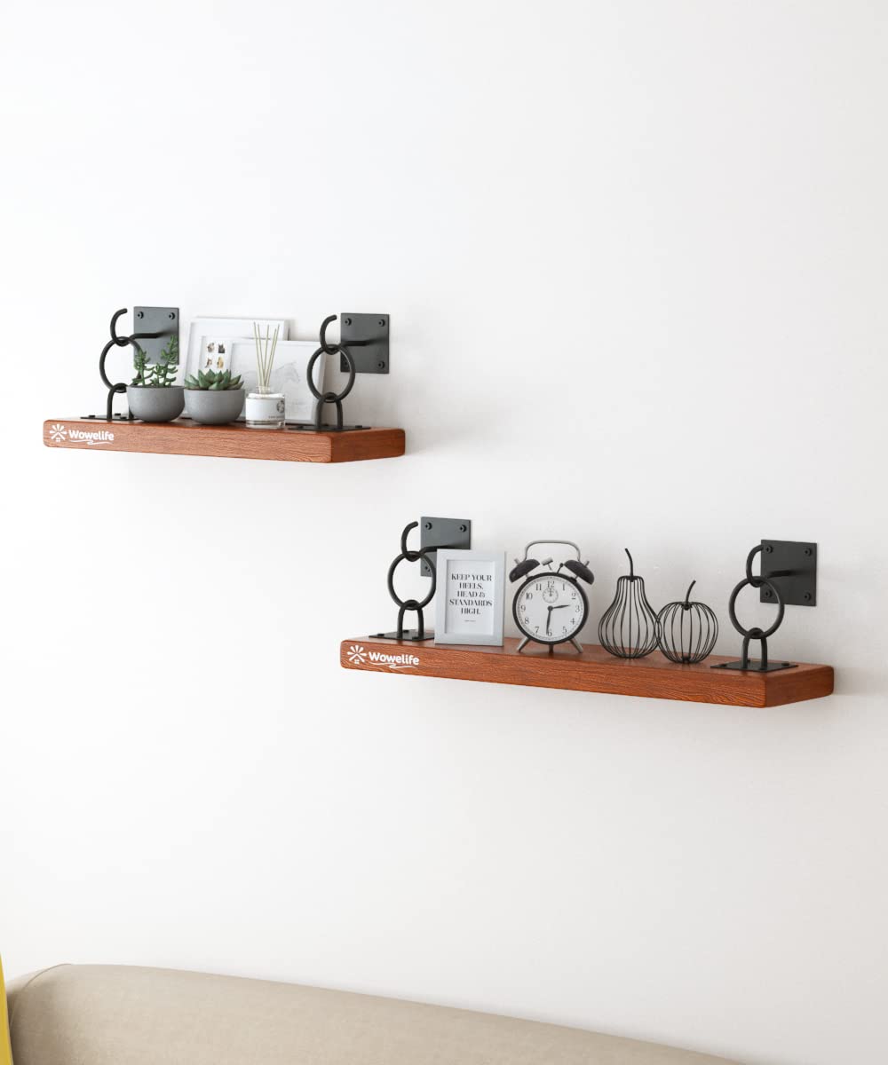 Floating Shelf, Wall Floating Shelves for Bedroom Bathroom Decor, 15/20 inches Paulownia Wood Floating Shelves, Metal Hook, for Storage, Toilet, Kitchen, Office, Living Room (2PCS)